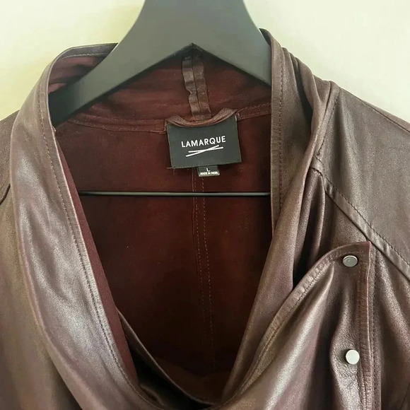 B76 Lamarque Drapped Leather Crossbody Snap Jacket Size Large - Picture 6 of 9